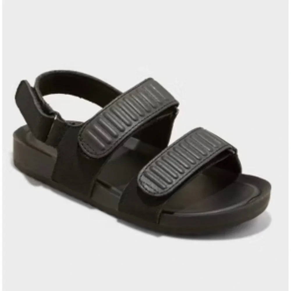 Cat & Jack Toddler Kody Sandals Black Double Strap Hook and Loop Size 5 NEW